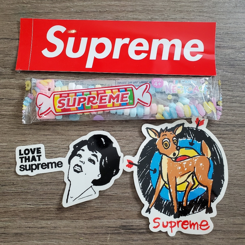 Supreme Sticker Swag Bundle - Smarties Necklace, Deer Sticker, Logo Sticker....